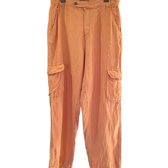 Rachel Rachel Roy Pants Womens Medium Orange 100% Linen Cargo Elastic  Waist - Picture 2 of 10